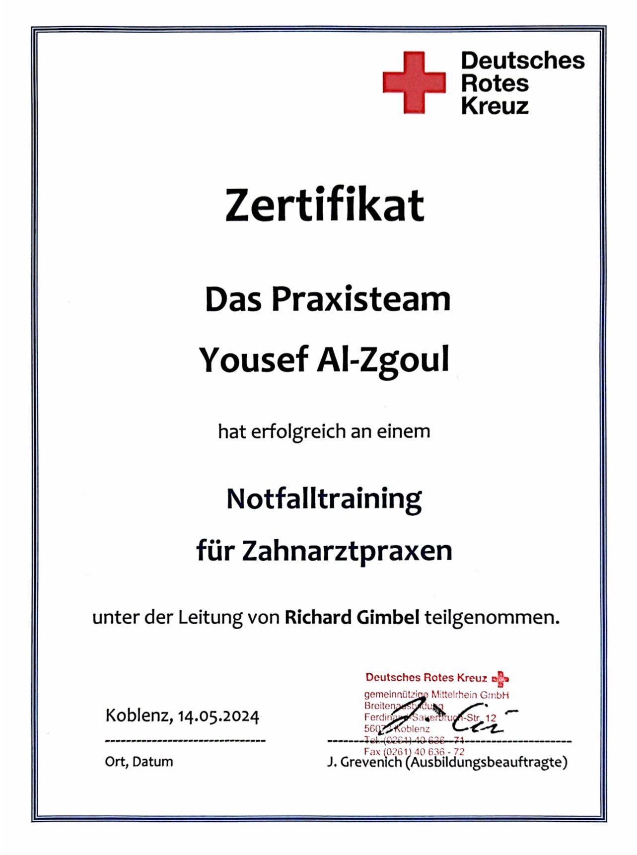 QM-Zertifikat der Praxis (Beispielbild)