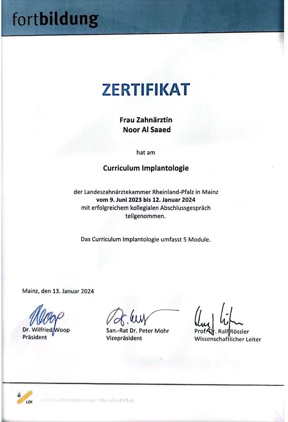 QM-Zertifikat der Praxis (Beispielbild)