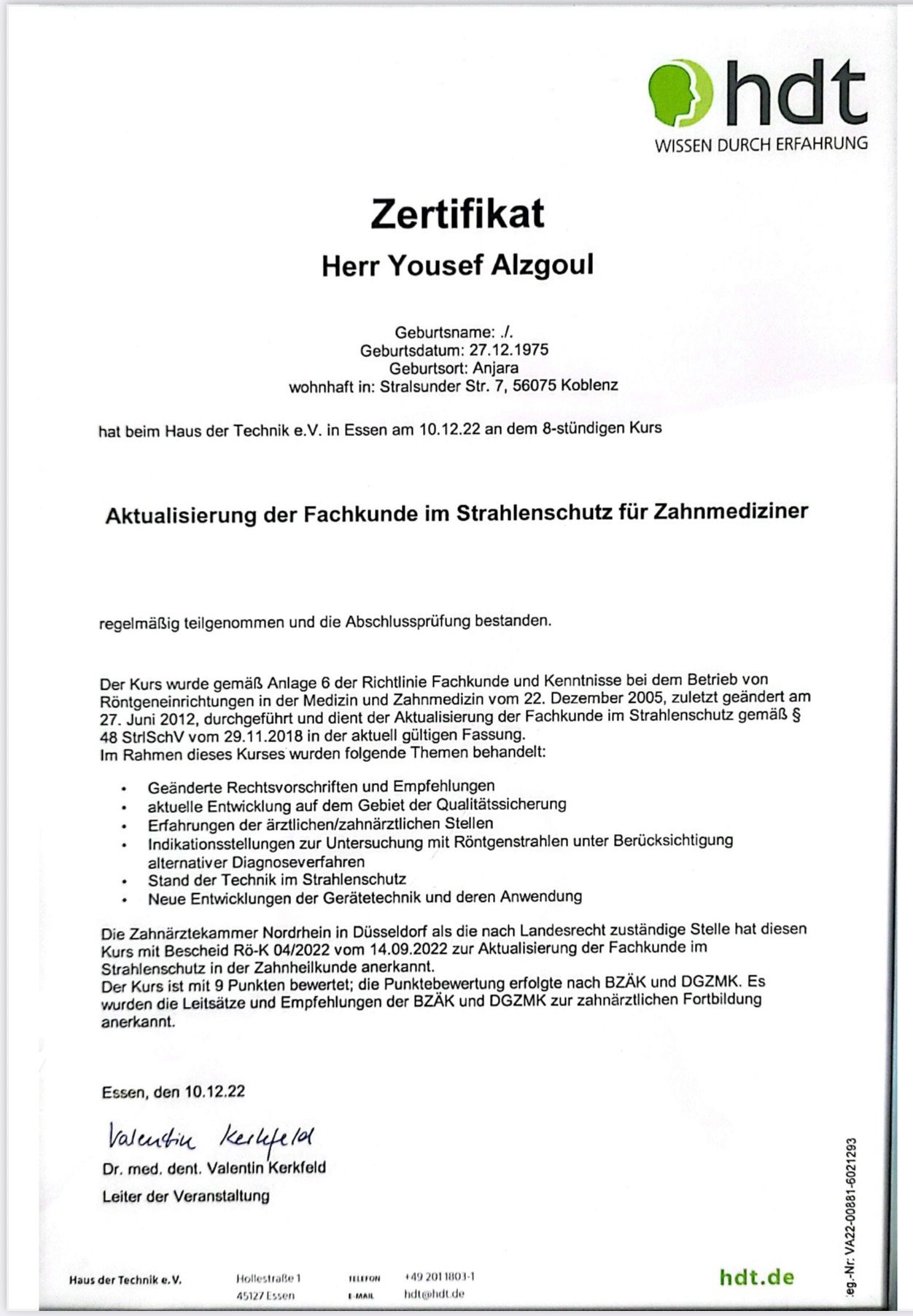 QM-Zertifikat der Praxis (Beispielbild)