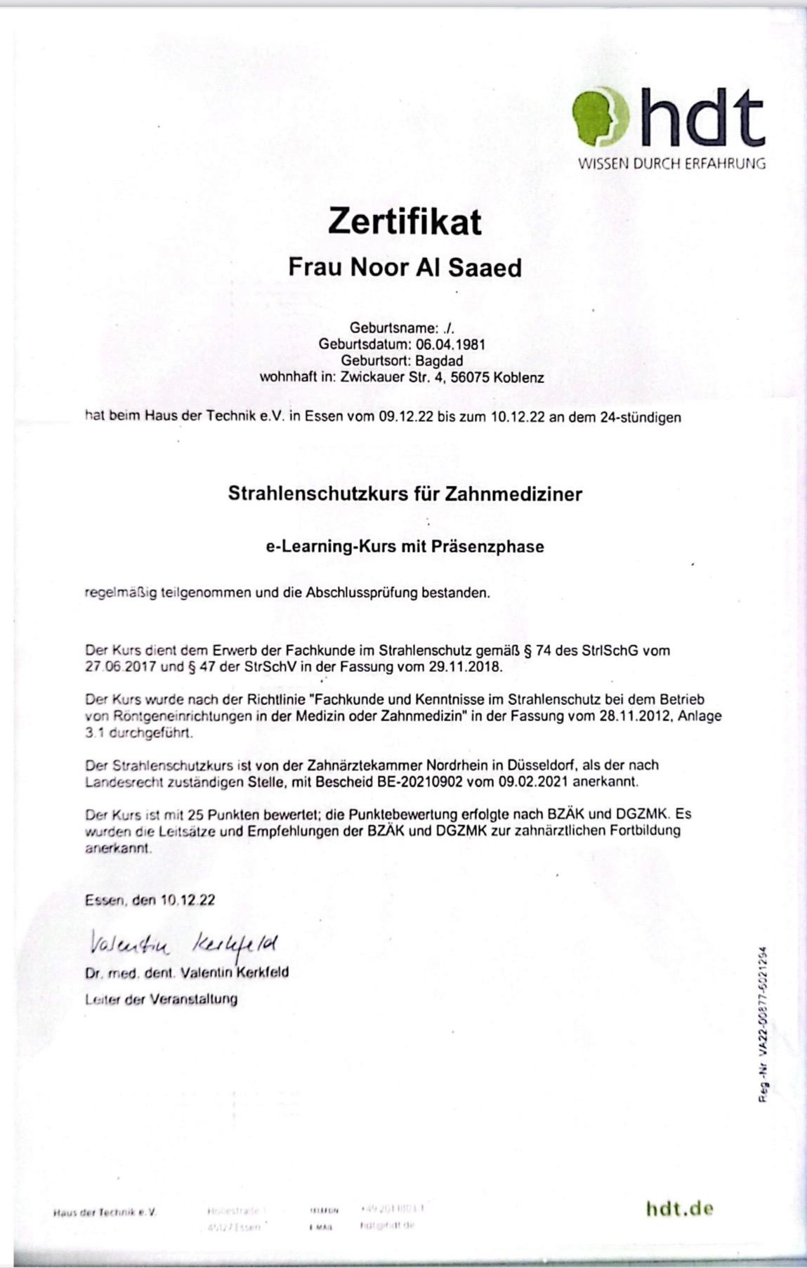 QM-Zertifikat der Praxis (Beispielbild)