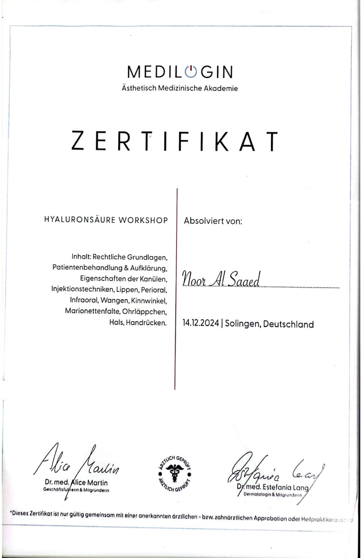 QM-Zertifikat der Praxis (Beispielbild)