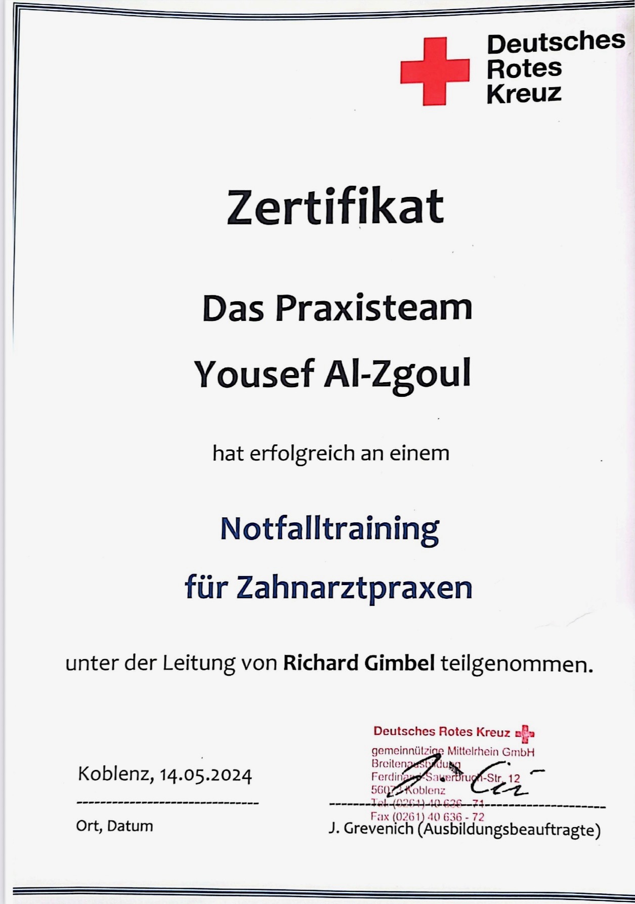 QM-Zertifikat der Praxis (Beispielbild)